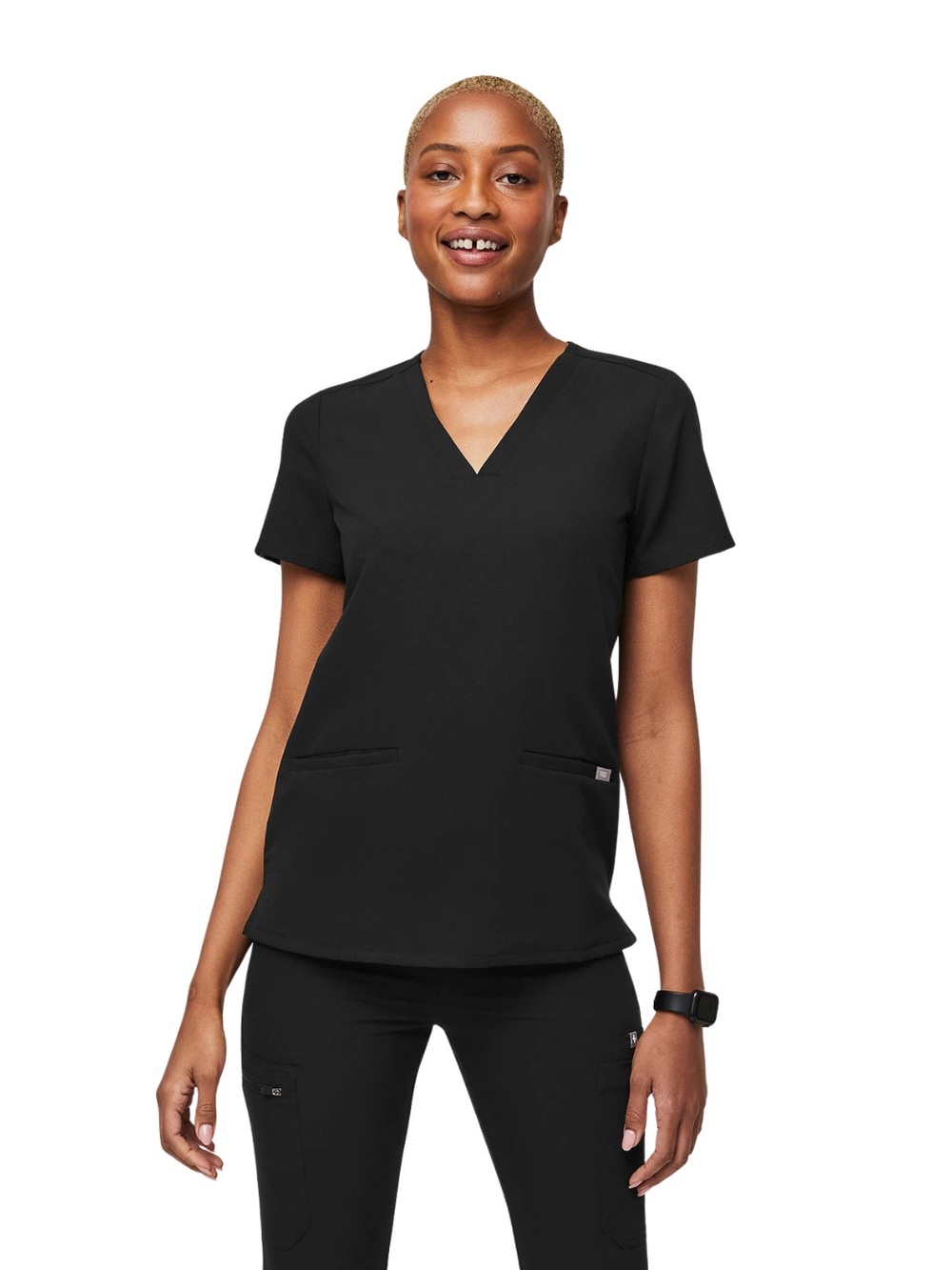 FIGS Casma 3-Pocket Scrub Top Black V-Neck Size XS | Anti-Wrinkle Nursing Scrub